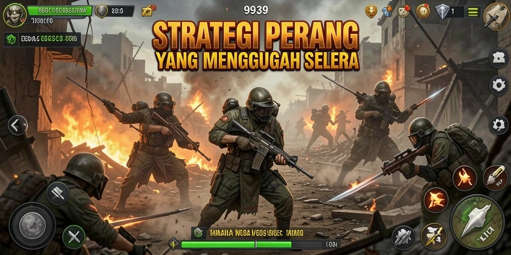 Screenshot dari gameplay 9939 yang menunjukkan pertempuran strategi.