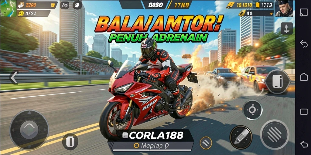 Tampilan gameplay balapan motor yang mendebarkan.