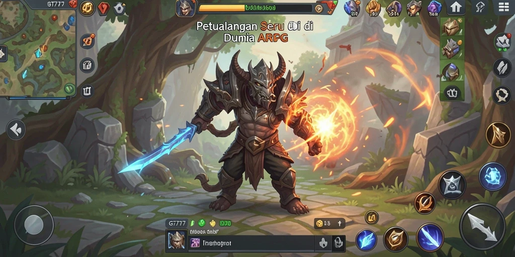 Screenshot gameplay GT777 yang menunjukkan aksi pertarungan ARPG yang intens.