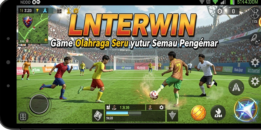 Screenshot gameplay LNTERWIN dengan aksi yang mendebarkan di arena olahraga.