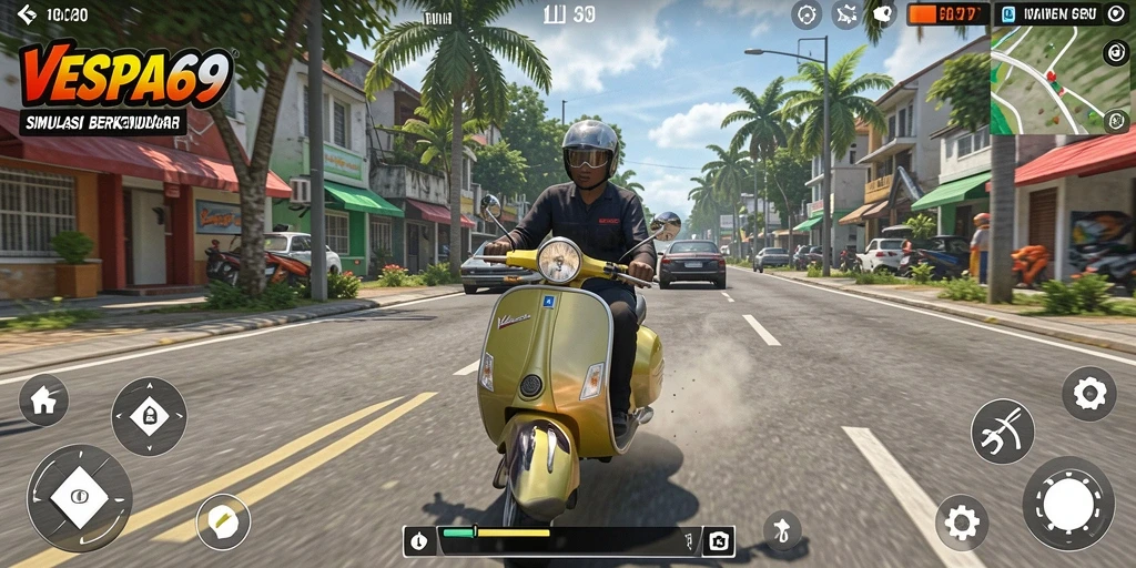 Screenshot gameplay VESPA69 menampilkan pengalaman berkendara yang realistis.